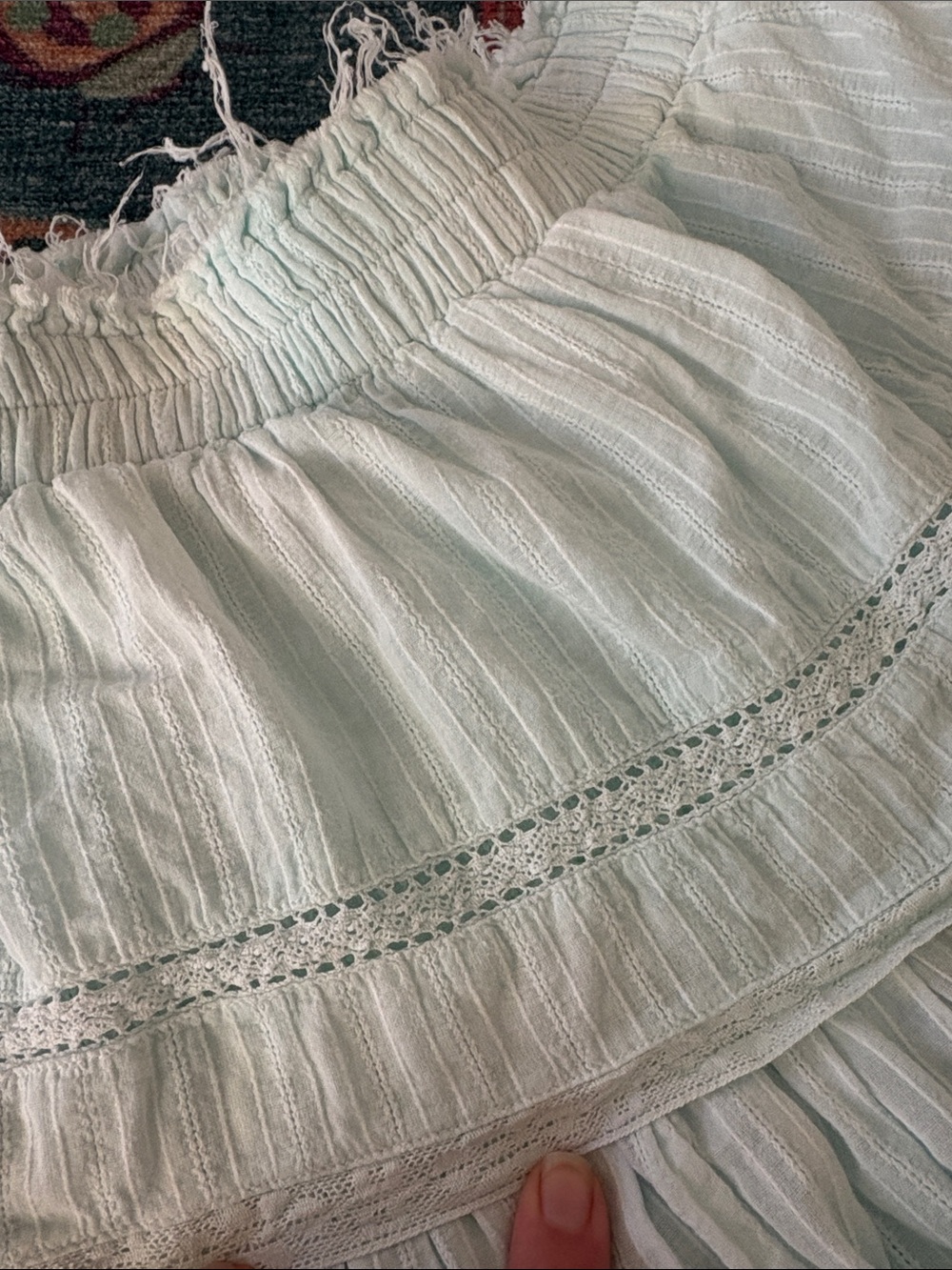 Super cute LoveShackFancy tiered heritage skirt in minty blue wash M - Picture 3 of 6